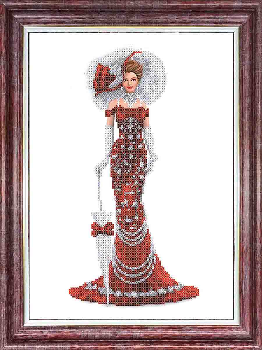 Дама в красном - Основа на габардине для вышивки бисером и крестом
